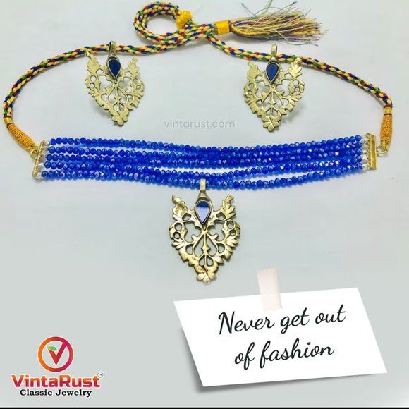 Valentine Special Sale, Beaded Jewelry Set, Beads With Brass Motif Jewelry Set, - Picture 3 of 7